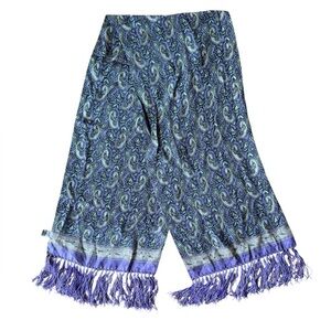 Oscar De La Renta Silk Scarf Fringe Purple Long Thin Paisley
